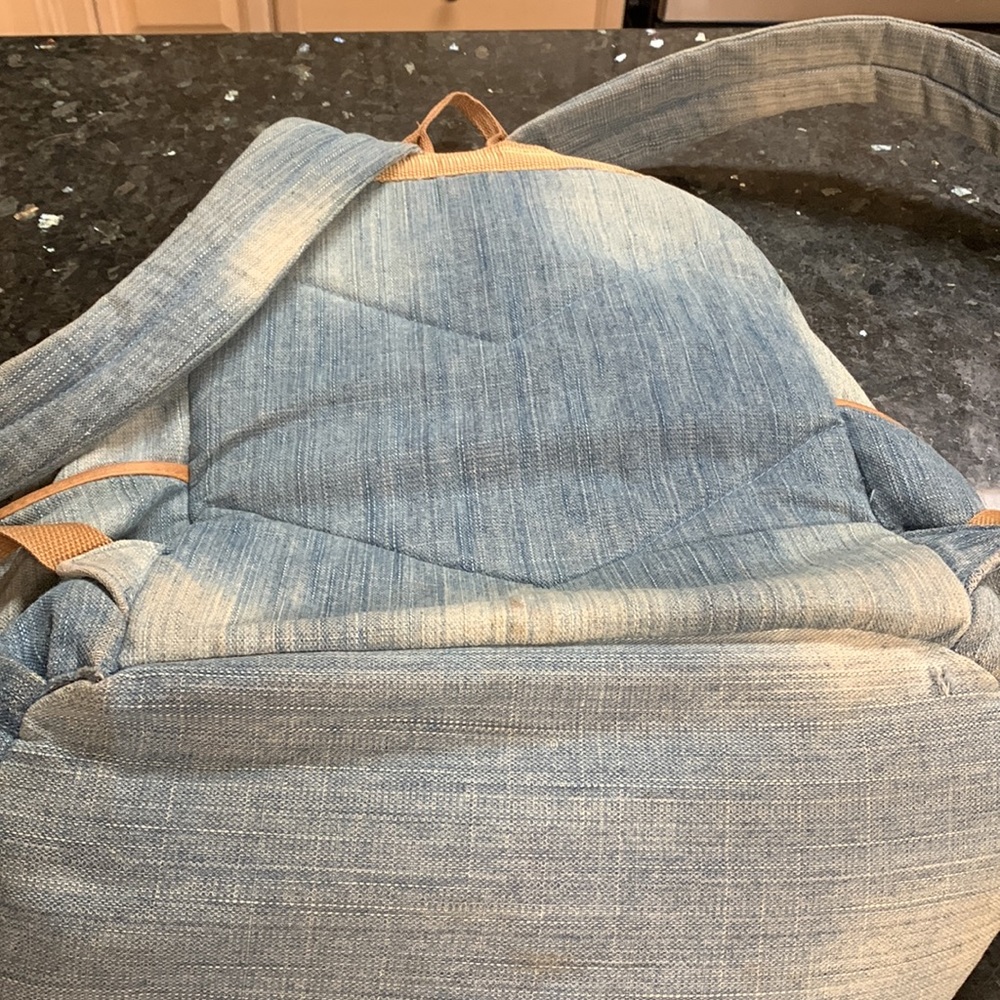 Large Denim Blue Brown Backpack - Picture 3 of 5